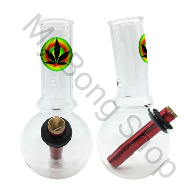 Baby Glass Bong (15cm)-Rainbow Leaf