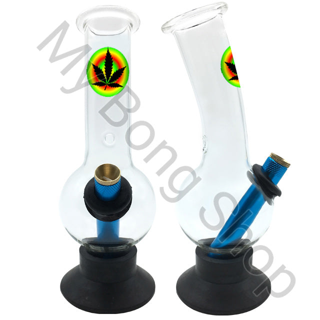 Small Glass Bong with Rubber Base (20cm)-Rainbow Leaf