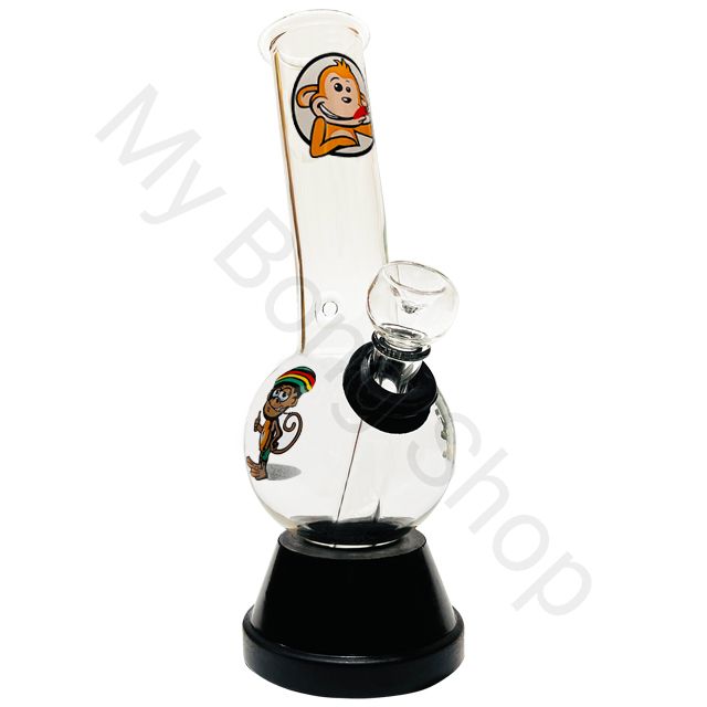 Small Glass Bong with Glass Stem and Cone Smoking Monkey