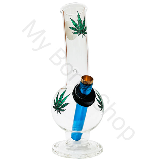 Small Glass Bong with Glass Base Leaf Design (20cm)