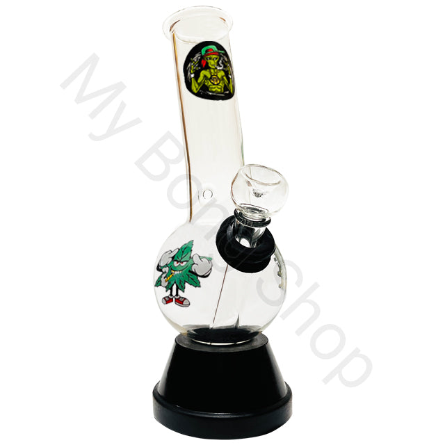 Small Glass Bong with Glass Stem/Cone-Crazy Leaf