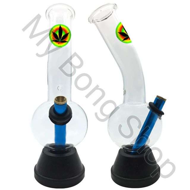 Medium Glass Bong with Rubber Base (25cm)-Rainbow Leaf