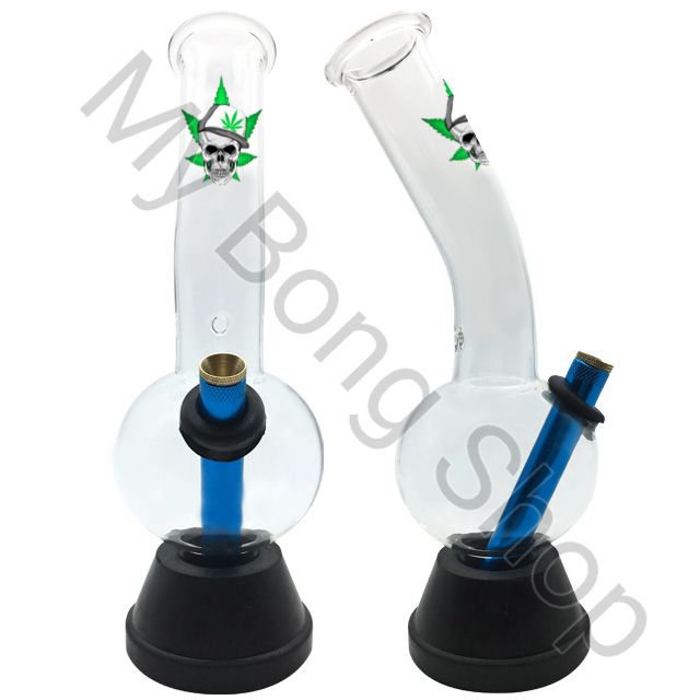 Medium Glass Bong with Rubber Base (25cm)-Crazy Skull