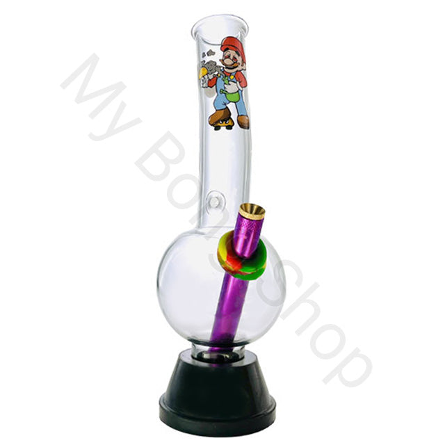 Medium Colourful Glass Bong with Rubber Base (25cm)-Smoking Mario