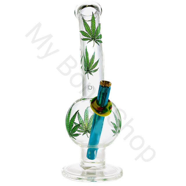 Medium Glass Bong with Glass Base Leaf Design (25cm)