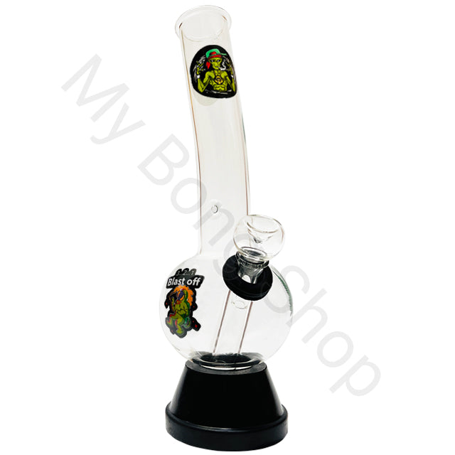 Medium Glass Bong with Glass Stem/Cone (25cm)-Crazy Leaf