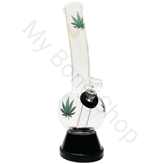 Medium Glass Bong with Glass Stem/Cone (25cm)-Green Leaf
