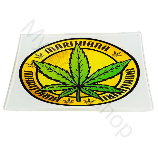 Small Glass Rolling Tray Green Leaf
