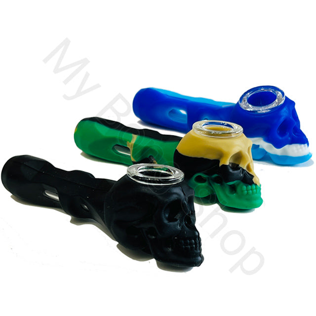 Skull Shape Silicone Smoking Pipe with Glass Cone Piece