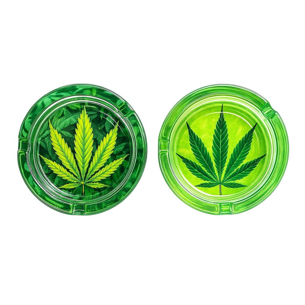 Green Leaf Glass Ashtray