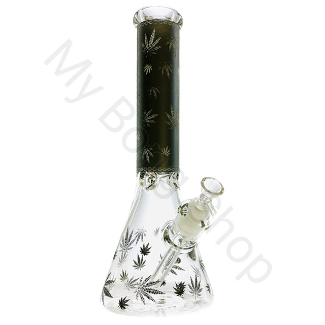 Leaf Design Glow in the Dark Beaker Glass Bong (36cm)