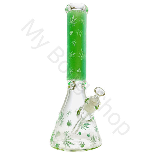 Leaf Design Glow in the Dark Beaker Glass Bong (36cm)