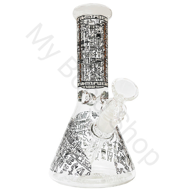 Glow in the Dark Beaker Glass Bong with Designs (20cm)-Egyptian hieroglyphs