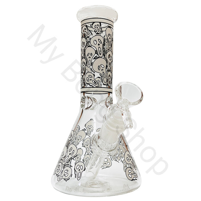 Glow in the Dark Beaker Glass Bong with Designs (20cm)-Skulls