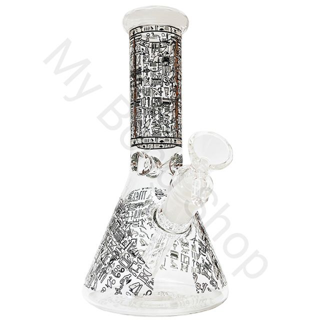 Glow in the Dark Small Beaker Glass Bong Hieroglyphs