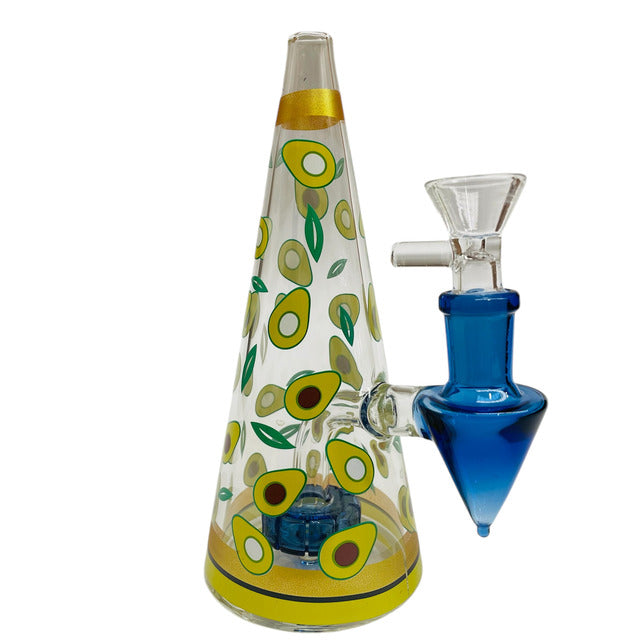 Cone Shape Glass Bong with Avocado Design
