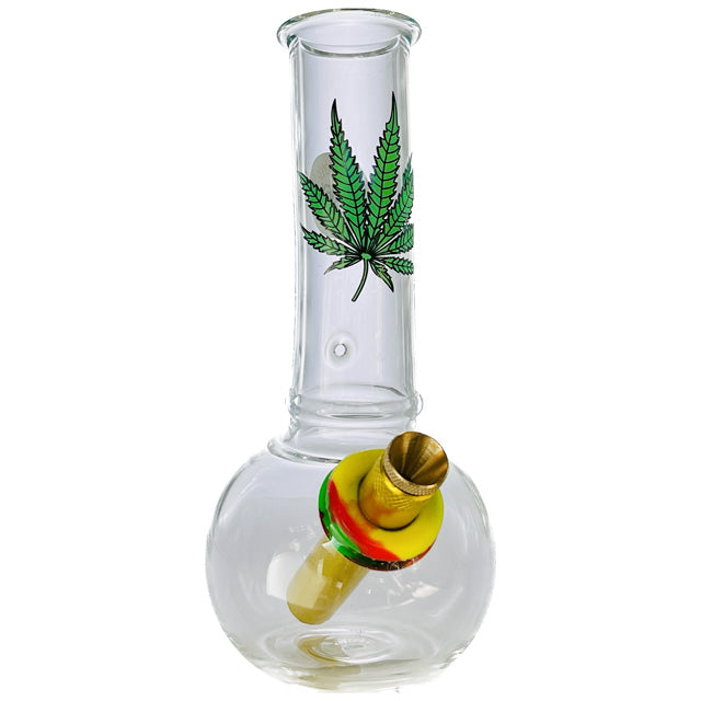Baby Glass Bong (15cm)-Green Leaf