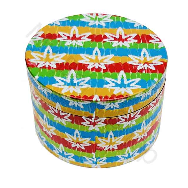 Metal Grinder with Groovy Designs (4 piece)-Rasta Leaf