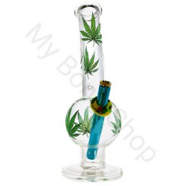 Medium Glass Bong with Glass Base Leaf Design (25cm)