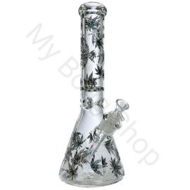 Black Leaf Design Beaker Glass Bong (36cm)