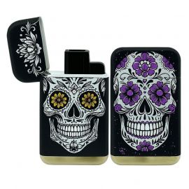 Double Jet Flip Lighter Colourful Skull Design