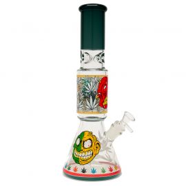 Zombie Leaf Design Glass Beaker Bong with Percolator Red