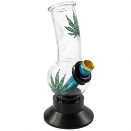 Extra Small Glass Bong with Rubber Base Green Leaf (15cm)