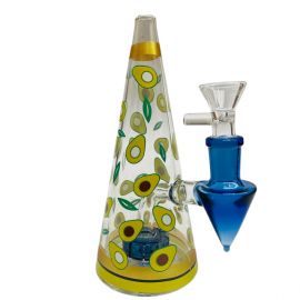 Cone Shape Glass Bong with Avocado Design