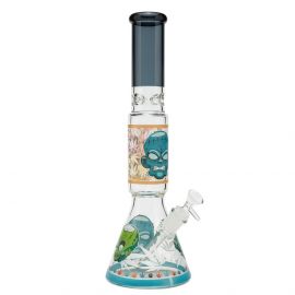 Zombie Leaf Design Glass Beaker Bong with Percolator Blue