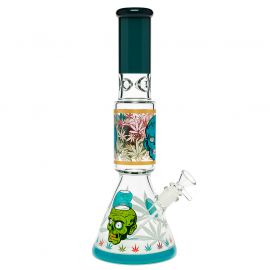 Zombie Leaf Design Glass Beaker Bong with Percolator Blue