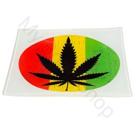 Small Glass Rolling Tray Rasta Leaf