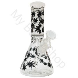 Glow in the Dark Small Beaker Glass Bong Black Leaf