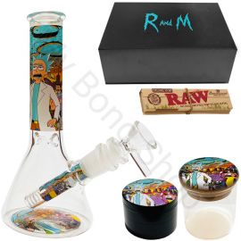 Rick and Morty Glass Beaker Bong and Grinder Gift Set Turquoise