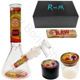 Rick and Morty Glass Beaker Bong and Grinder Gift Set Red