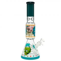 Zombie Leaf Design Glass Beaker Bong with Percolator Blue